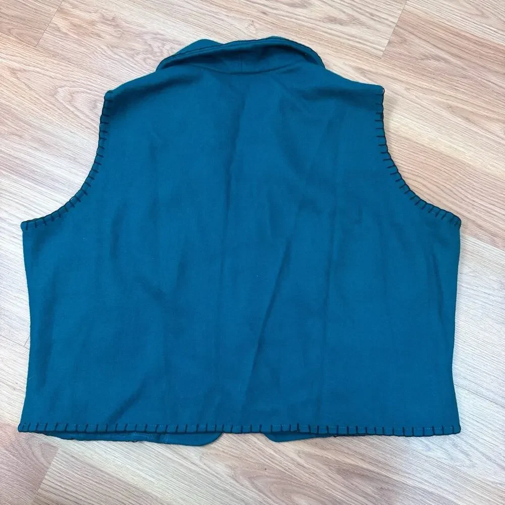 Women’s Vest 1X Vintage Turquoise Wool Blend Equestrian Country Cowboy 90s Teal